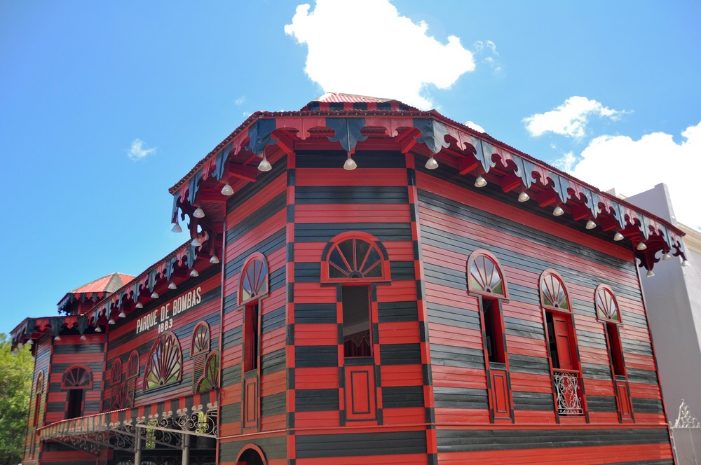 Red and black painted firehouse in Puerto Rico